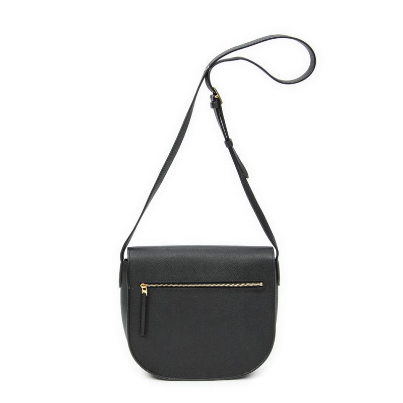 Celine Flap Crossbody Bag Black Grained Leather A