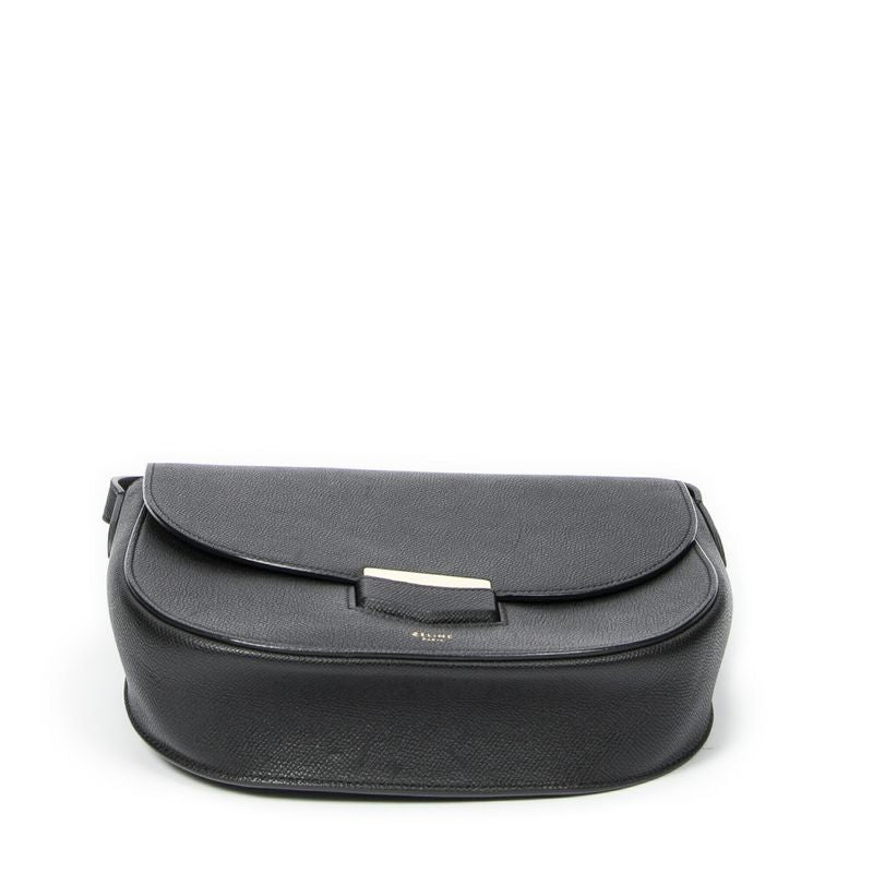 Celine Flap Crossbody Bag Black Grained Leather A
