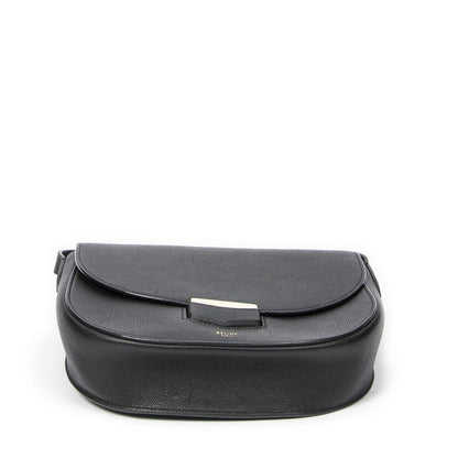 Celine Flap Crossbody Bag Black Grained Leather A