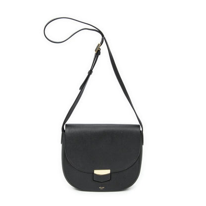 Celine Flap Crossbody Bag Black Grained Leather A