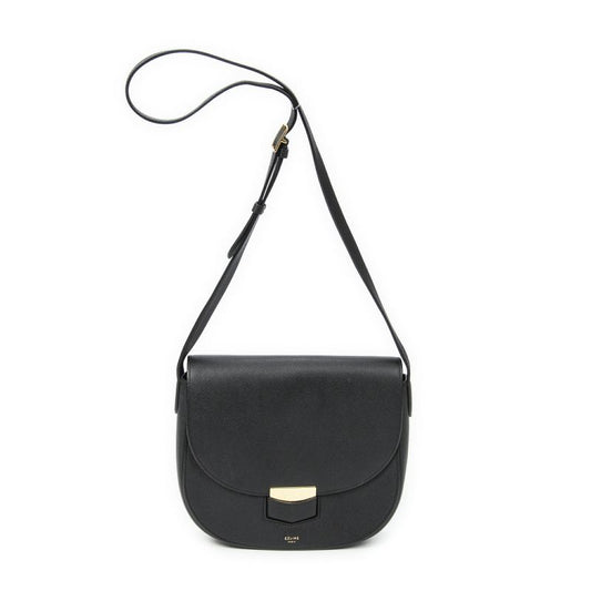 Celine Flap Crossbody Bag Black Grained Leather A