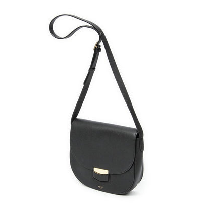 Celine Flap Crossbody Bag Black Grained Leather A