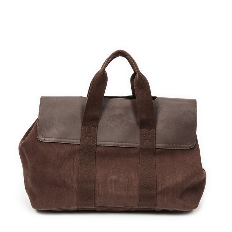 Hermes Valparaiso Brown Toile Chevron Canvas AB