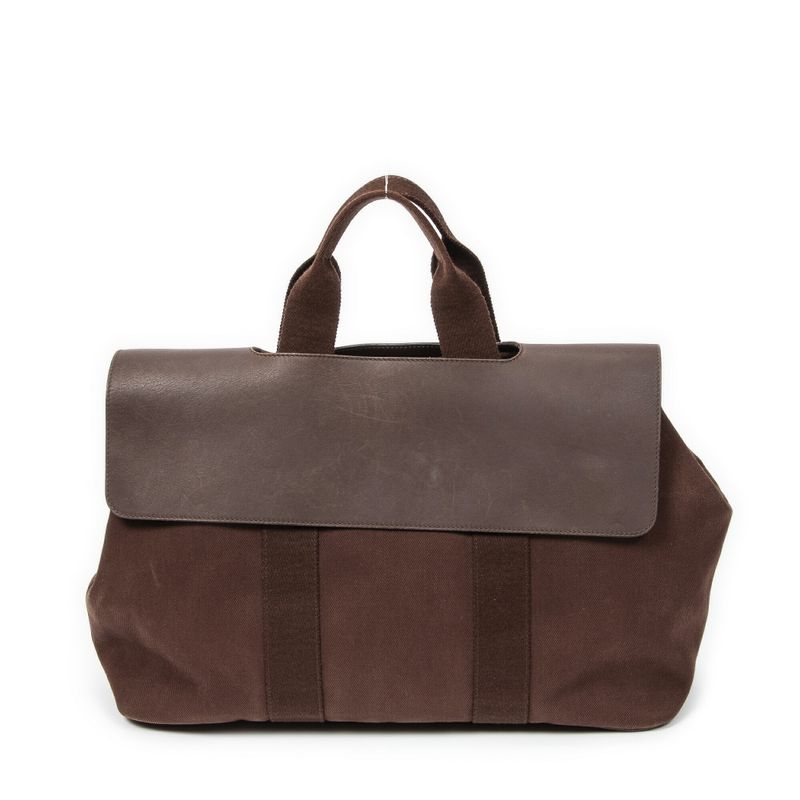 Hermes Valparaiso Brown Toile Chevron Canvas AB