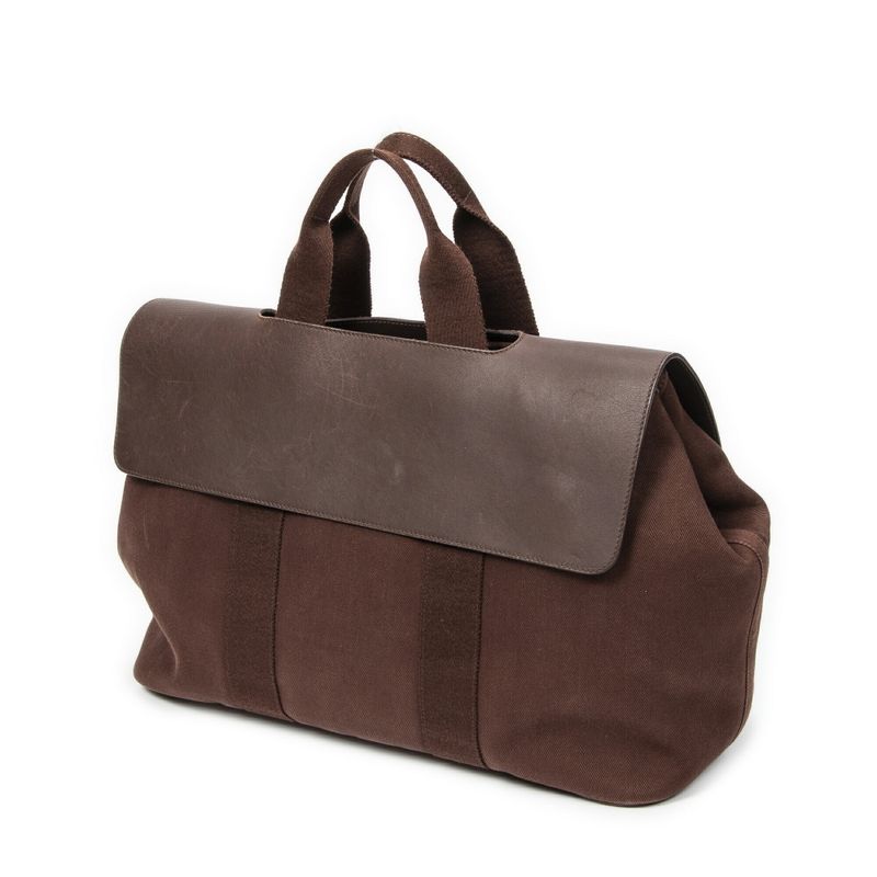 Hermes Valparaiso Brown Toile Chevron Canvas AB