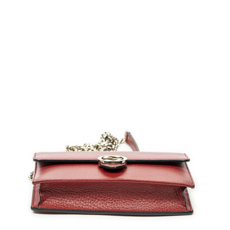 Gucci Interlocking G Chain Wallet Red Grain Leather A