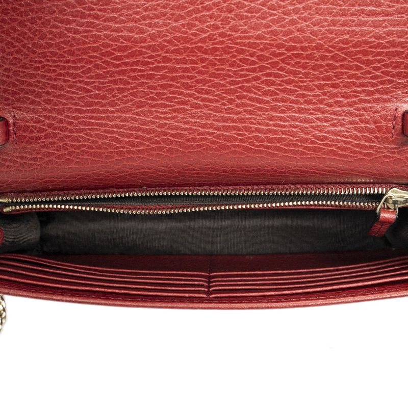 Gucci Interlocking G Chain Wallet Red Grain Leather A