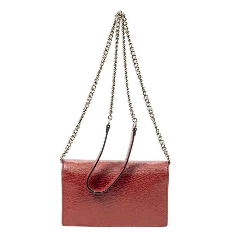 Gucci Interlocking G Chain Wallet Red Grain Leather A