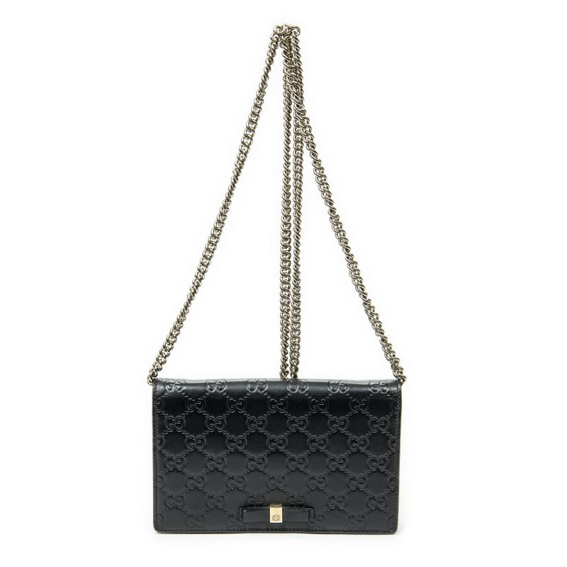 Gucci Signature Bow Chain Wallet Black Guccissima A