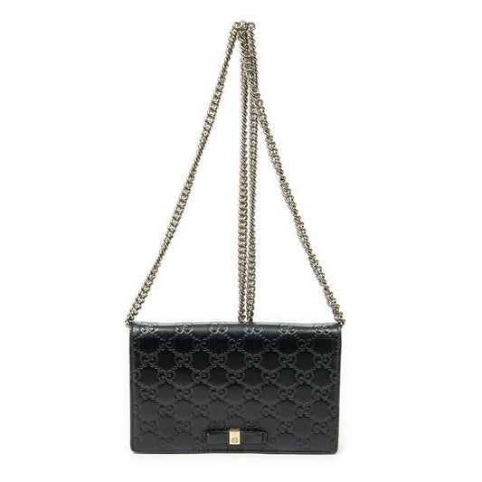Gucci Signature Bow Chain Wallet Black Guccissima A