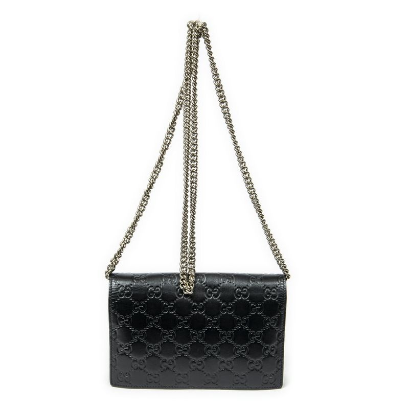 Gucci Signature Bow Chain Wallet Black Guccissima A
