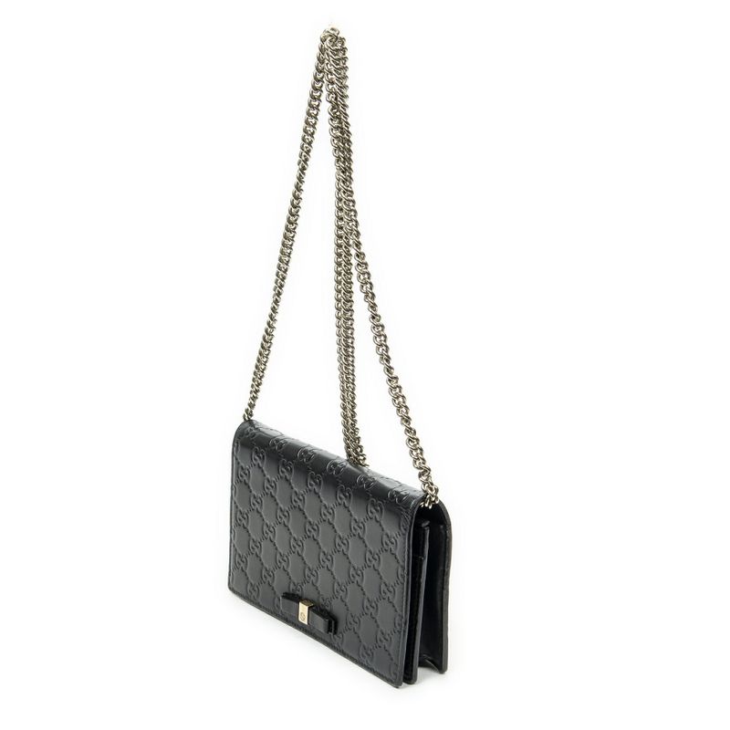 Gucci Signature Bow Chain Wallet Black Guccissima A