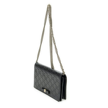Gucci Signature Bow Chain Wallet Black Guccissima A