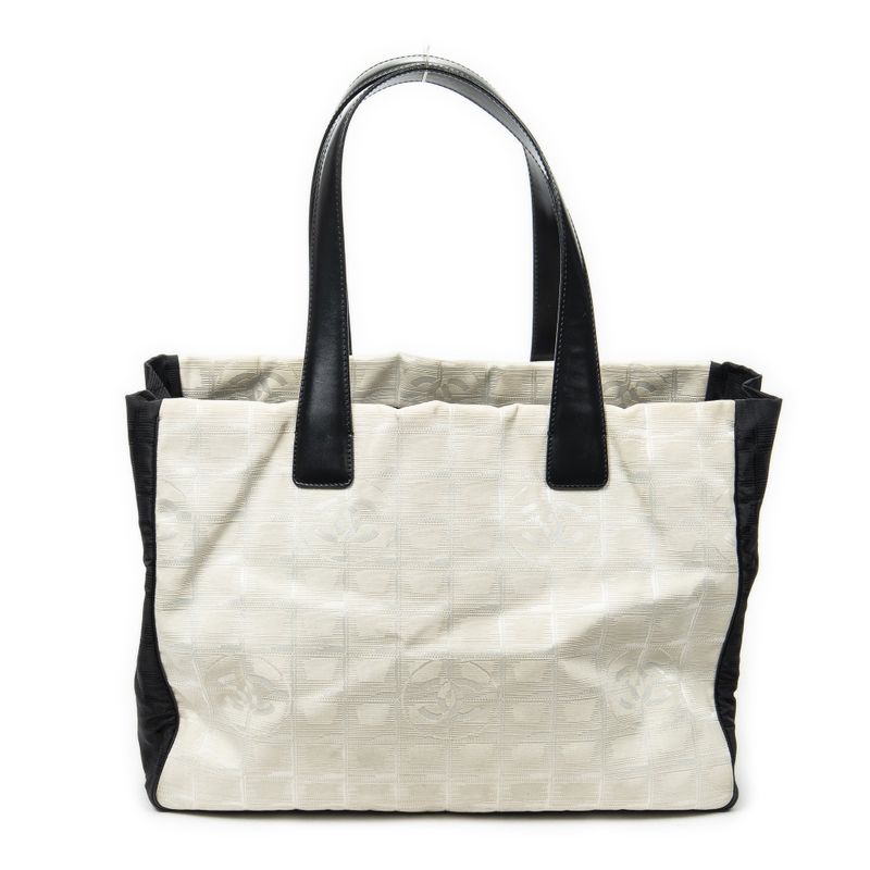 Chanel Bicolor New Travel Line Tote Beige/black Travel Line Nylon Canvas A