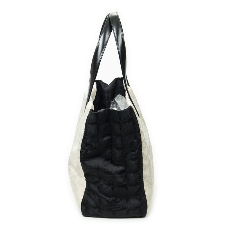 Chanel Bicolor New Travel Line Tote Beige/black Travel Line Nylon Canvas A