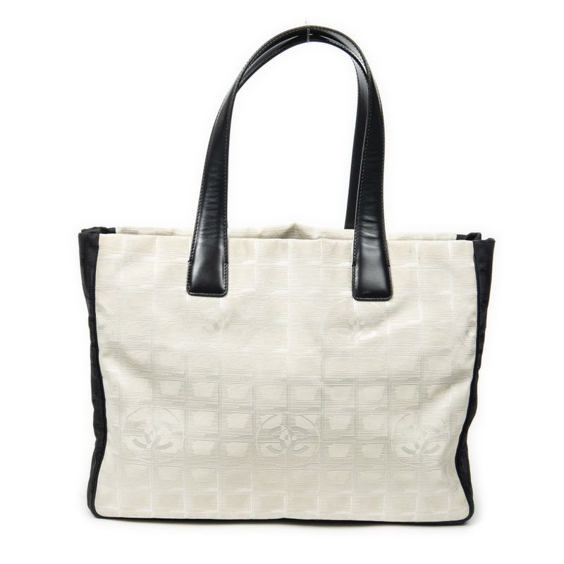 Chanel Bicolor New Travel Line Tote Beige/black Travel Line Nylon Canvas A