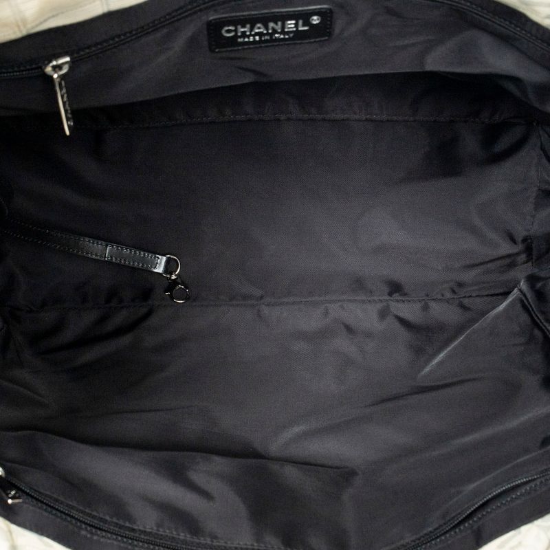 Chanel Bicolor New Travel Line Tote Beige/black Travel Line Nylon Canvas A