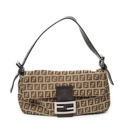Fendi Baguette Beige/dark Brown Zucchino Canvas A