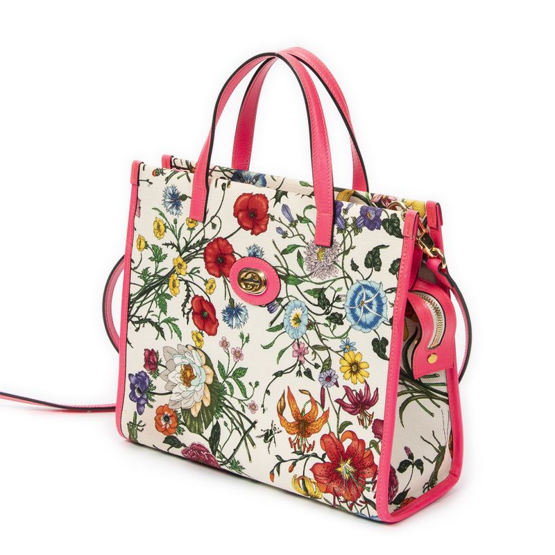Gucci Multicolor Flora Tote Ivory Floral Canvas A