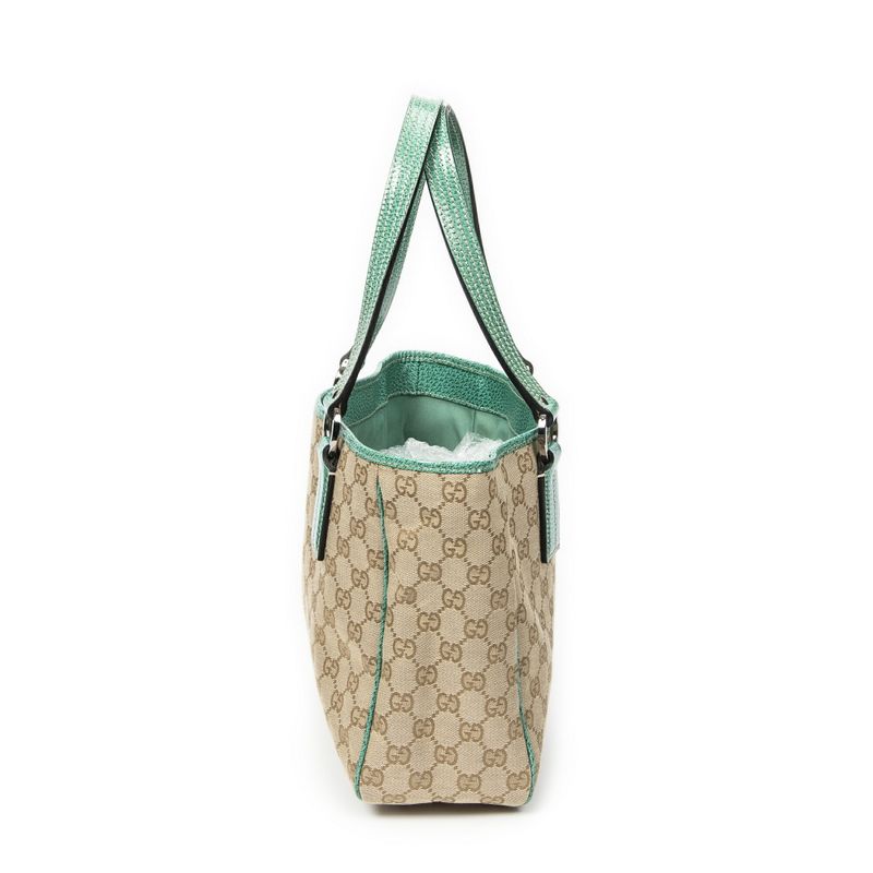 Gucci Small Shoulder Tote Beige Turquoise GG Canvas A