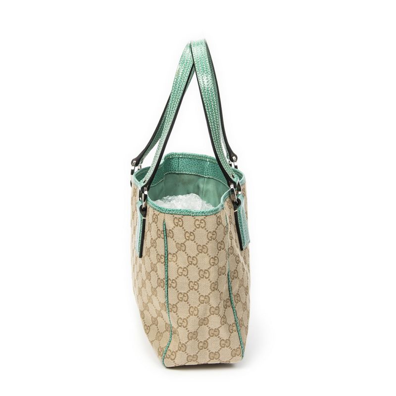 Gucci Small Shoulder Tote Beige Turquoise GG Canvas A
