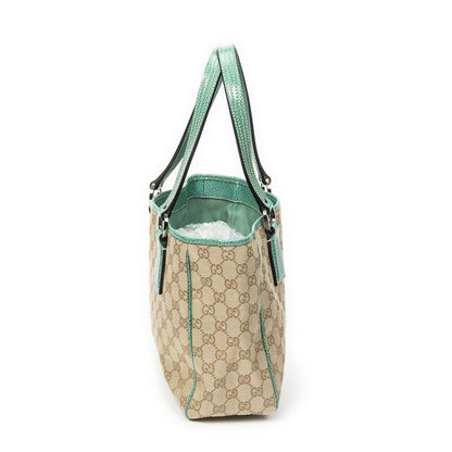 Gucci Small Shoulder Tote Beige Turquoise GG Canvas A