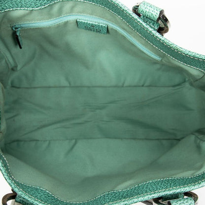 Gucci Small Shoulder Tote Beige Turquoise GG Canvas A