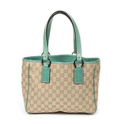 Gucci Small Shoulder Tote Beige Turquoise GG Canvas A