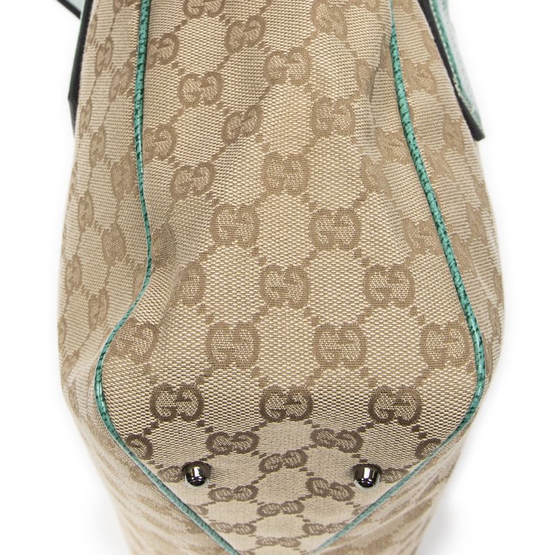 Gucci Small Shoulder Tote Beige Turquoise GG Canvas A