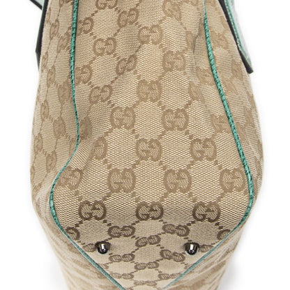 Gucci Small Shoulder Tote Beige Turquoise GG Canvas A