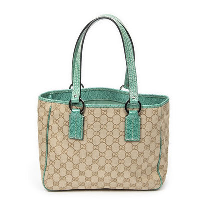 Gucci Small Shoulder Tote Beige Turquoise GG Canvas A