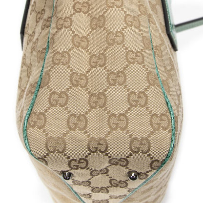 Gucci Small Shoulder Tote Beige Turquoise GG Canvas A