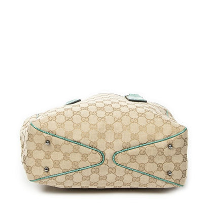 Gucci Small Shoulder Tote Beige Turquoise GG Canvas A