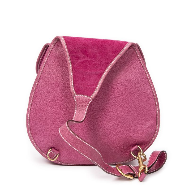 Gucci Horsebites Ring Crossbody Fuchsia Suede Leather A