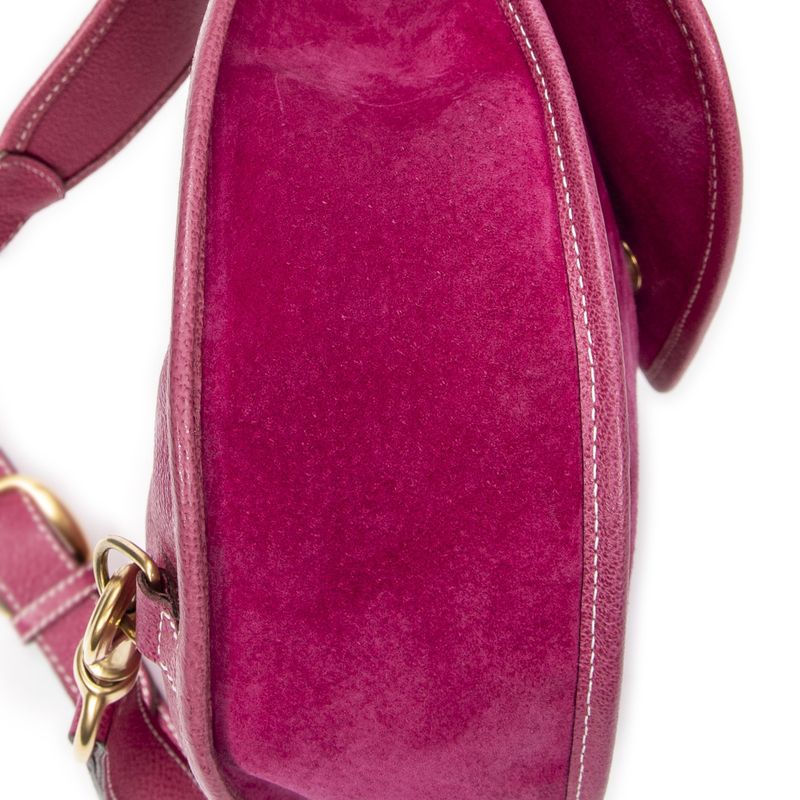 Gucci Horsebites Ring Crossbody Fuchsia Suede Leather A