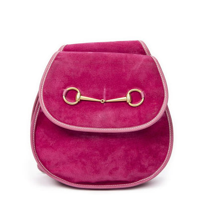 Gucci Horsebites Ring Crossbody Fuchsia Suede Leather A