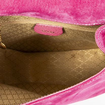 Gucci Horsebites Ring Crossbody Fuchsia Suede Leather A