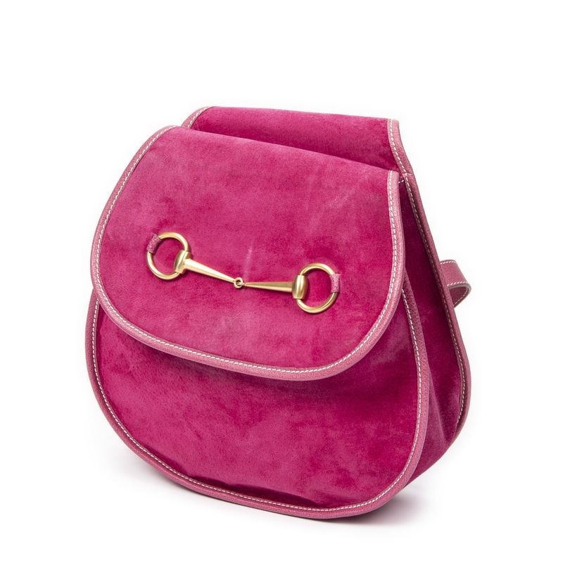 Gucci Horsebites Ring Crossbody Fuchsia Suede Leather A