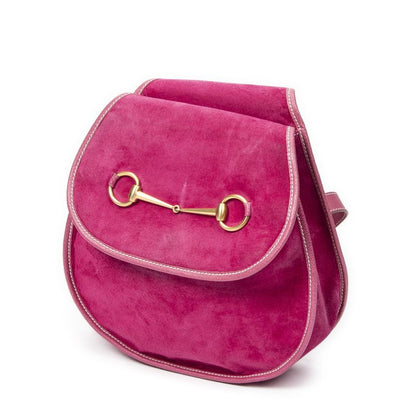 Gucci Horsebites Ring Crossbody Fuchsia Suede Leather A