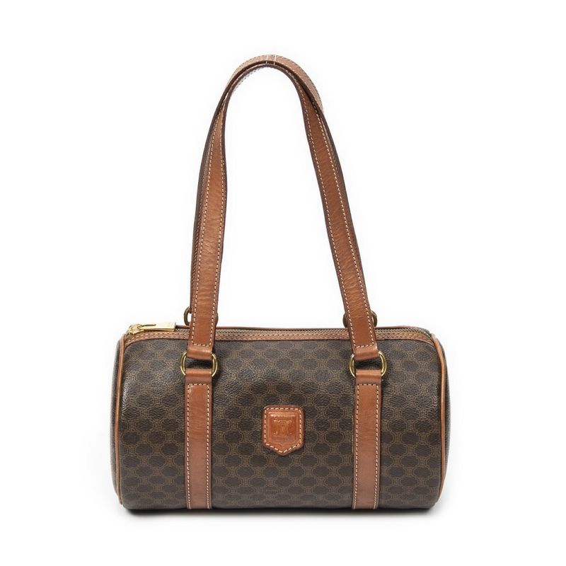 Celine Vintage Barrel Bag Brown Macadam PVC Canvas AB