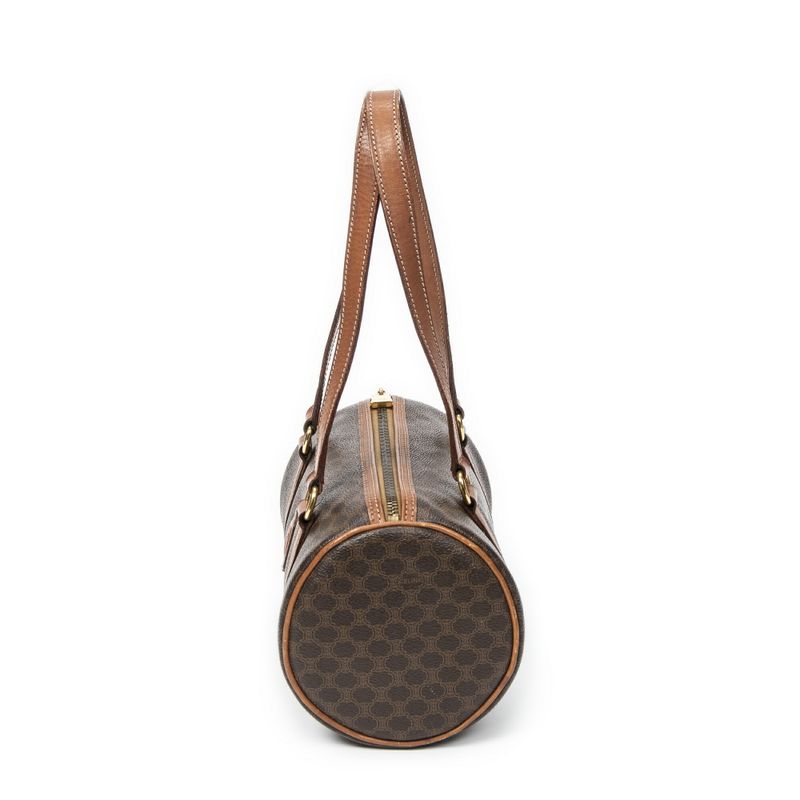 Celine Vintage Barrel Bag Brown Macadam PVC Canvas AB