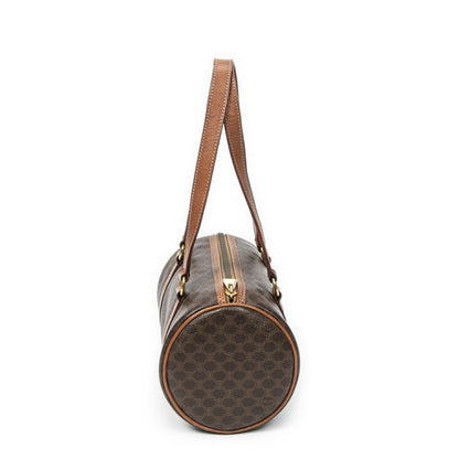 Celine Vintage Barrel Bag Brown Macadam PVC Canvas AB