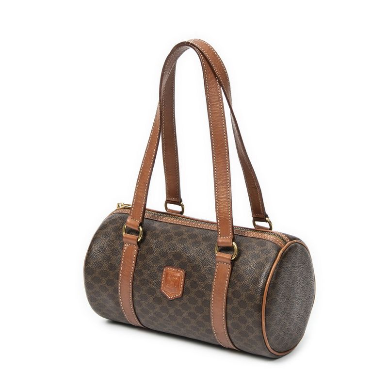 Celine Vintage Barrel Bag Brown Macadam PVC Canvas AB