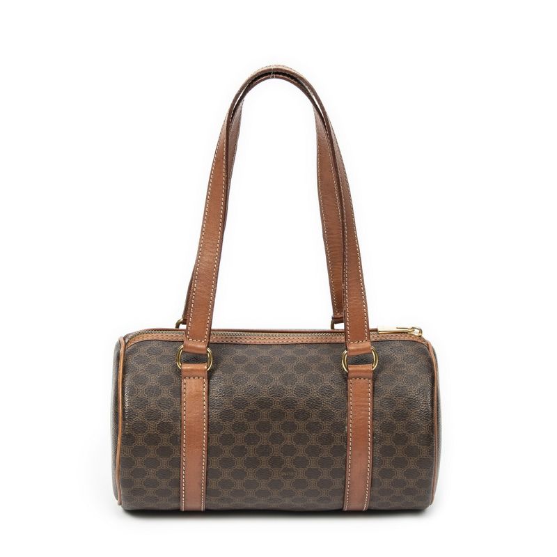Celine Vintage Barrel Bag Brown Macadam PVC Canvas AB