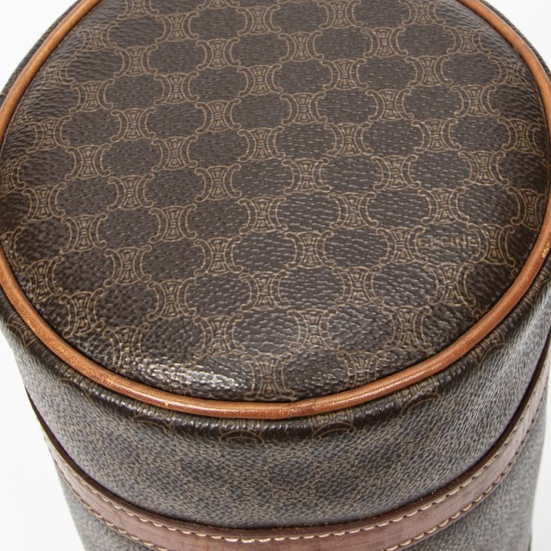Celine Vintage Barrel Bag Brown Macadam PVC Canvas AB