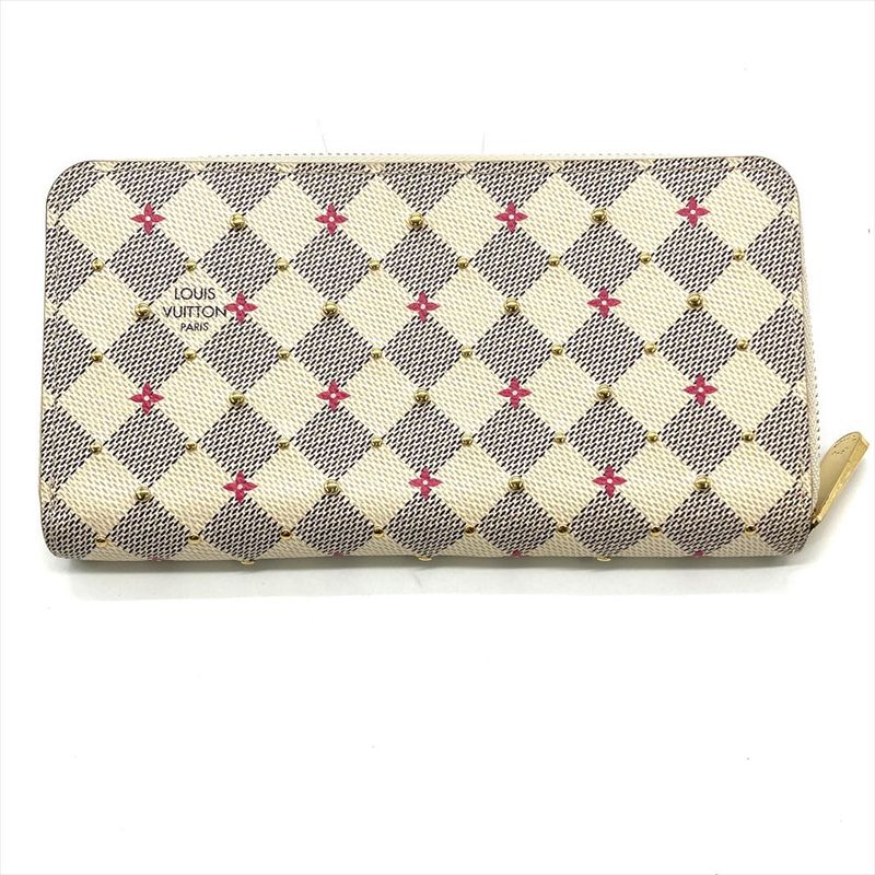 Louis Vuitton Studded Zippy Wallet Long Wallet Damier Azure N64615 White Gold