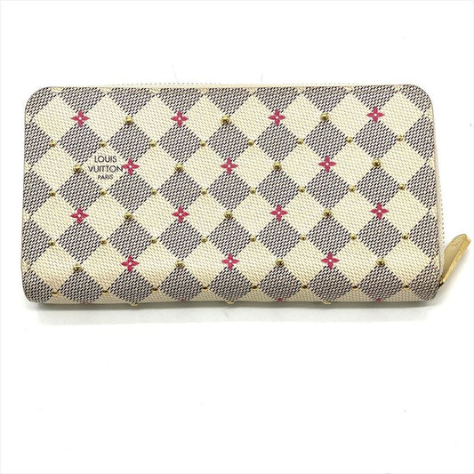 Louis Vuitton Studded Zippy Wallet Long Wallet Damier Azure N64615 White Gold