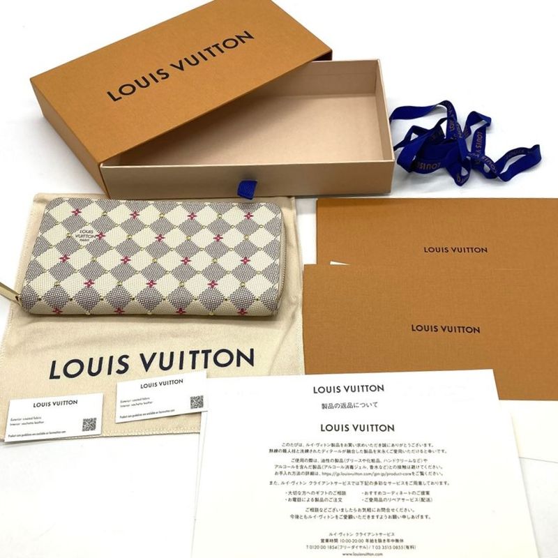 Louis Vuitton Studded Zippy Wallet Long Wallet Damier Azure N64615 White Gold