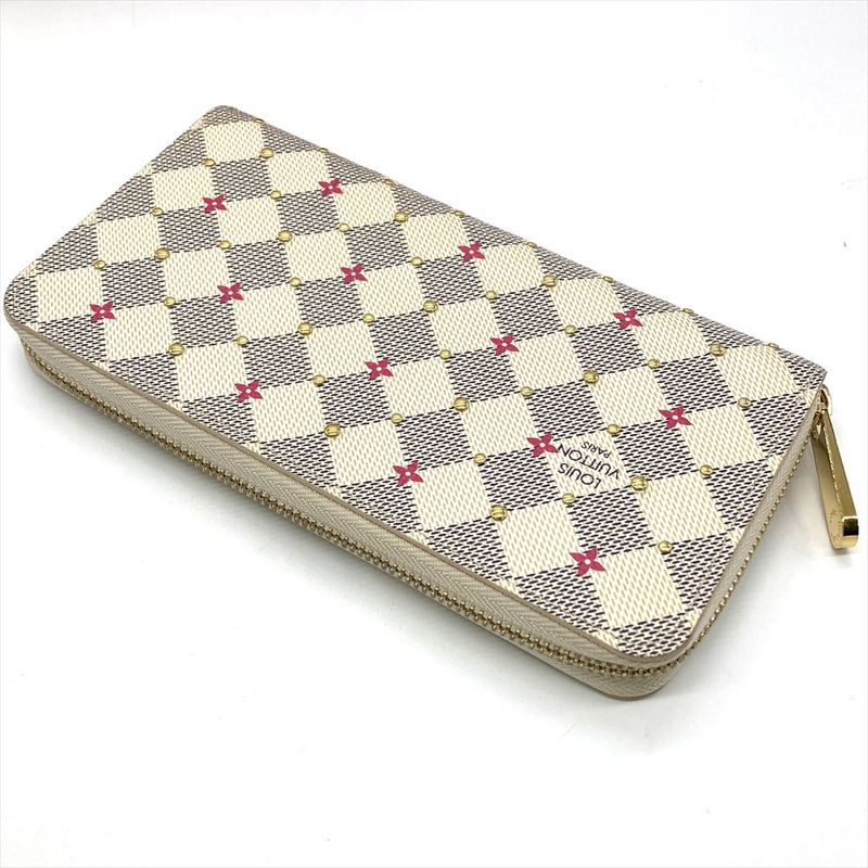 Louis Vuitton Studded Zippy Wallet Long Wallet Damier Azure N64615 White Gold