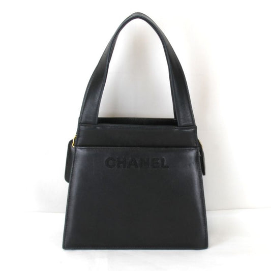 Chanel Logo Lambskin Gold Hardware Handbag Leather Black